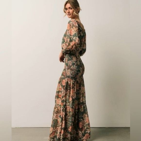 Bohme Raya Green Floral Bell Sleeve Maxi Dress - Small - Picture 1 of 8